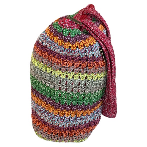 THE SAK CROCHETED RAINBOW HOBO SHOULDER BAG RED BOHEMIAN STRIPE. - Picture 3 of 7